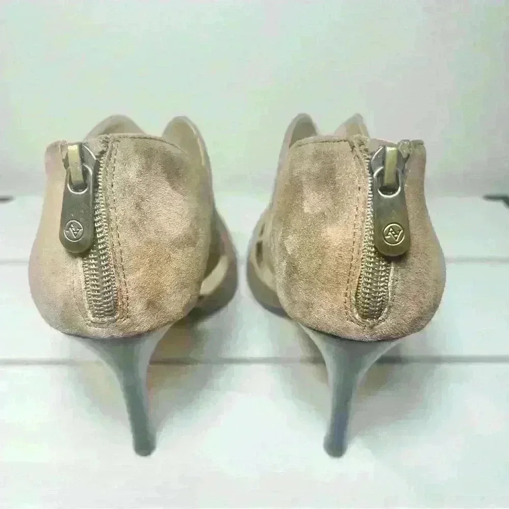 Adrienne Vittadini Tan Suede Gerlinda Open Toe Cutout Heels Size 8 M